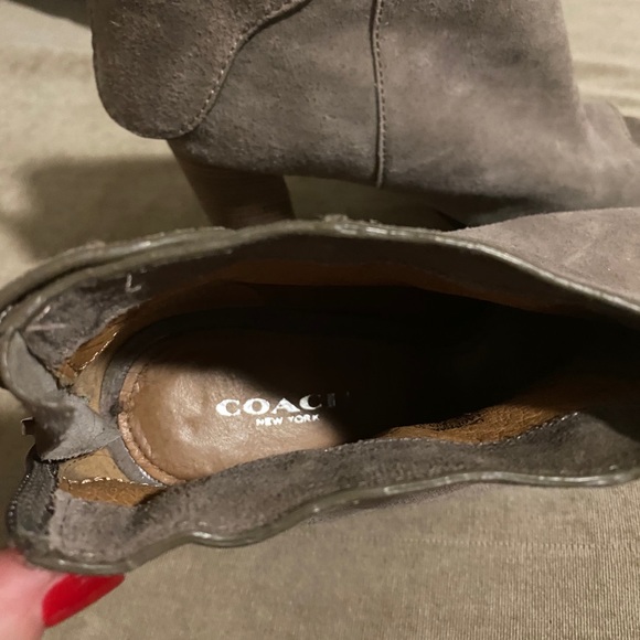 *Coach* Open Toe Taupe Suede Booties - Picture 5 of 8